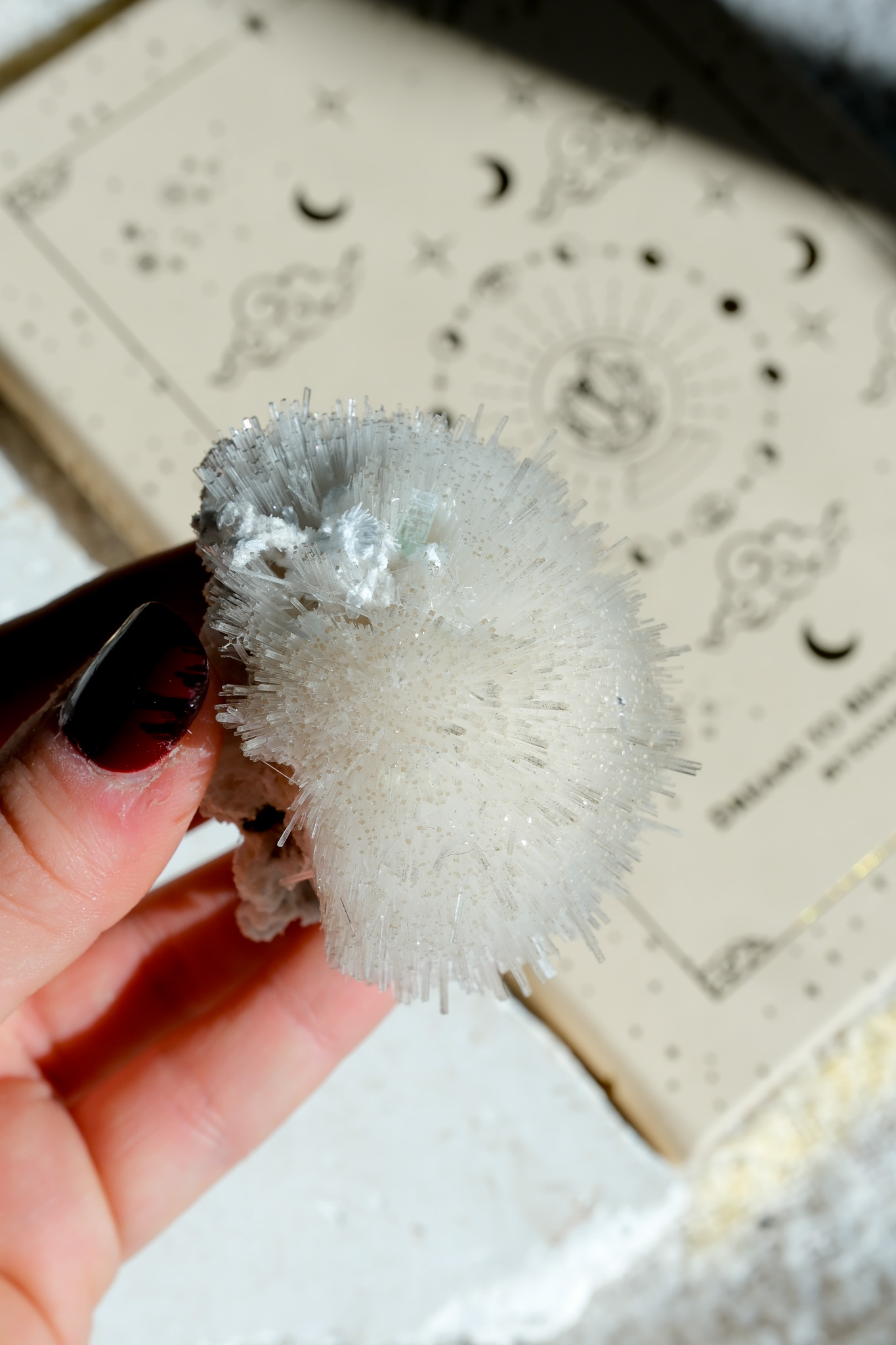Mesolite with green apophyllite cubes