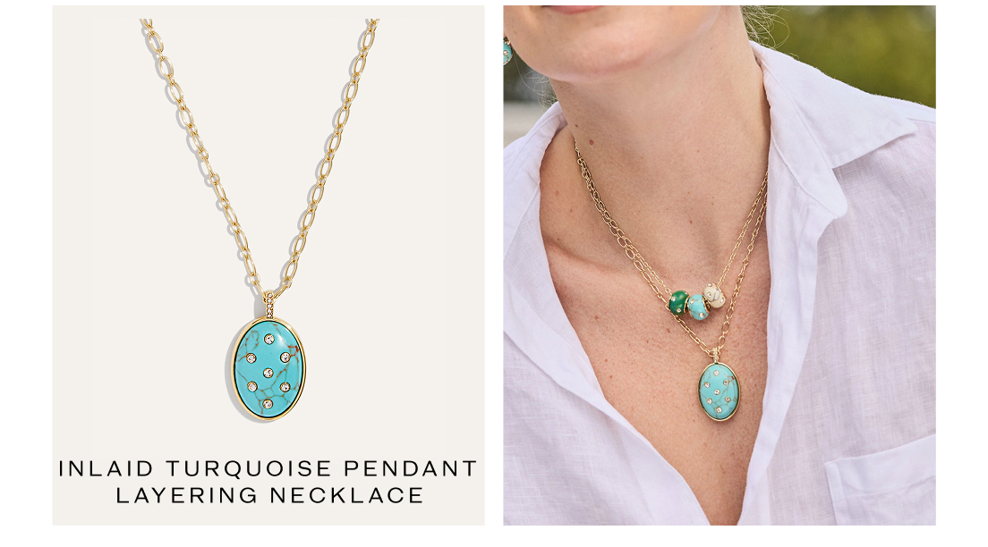 Inlaid Turquoise Pendant Layering Necklace