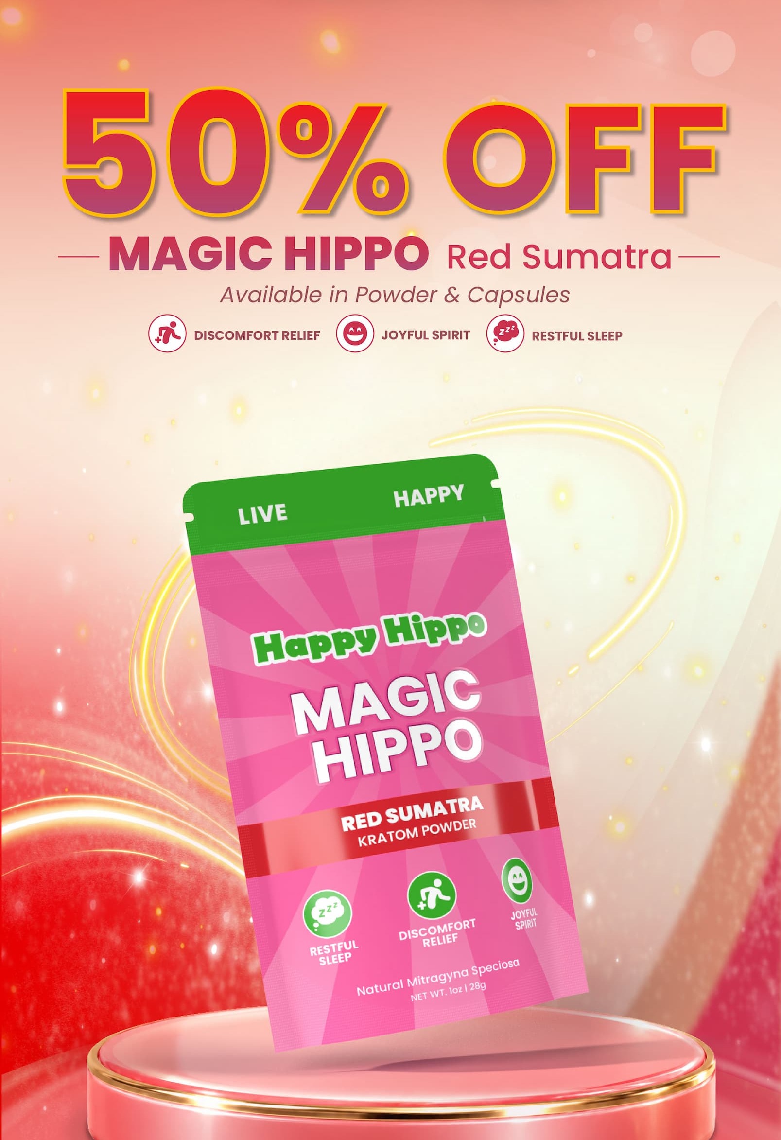Magic Hippo - Elite Red Sumatra Kratom Powder 50% OFF Sale