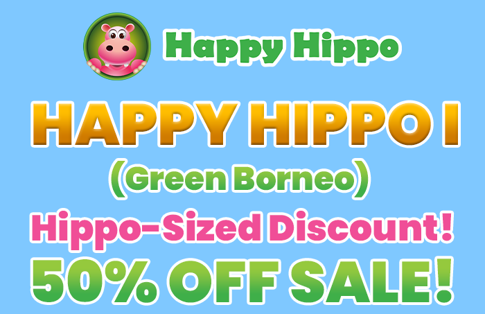 Happy Hippo I (Green Borneo)  Hippo-Sized Discount! 50% OFF SALE!