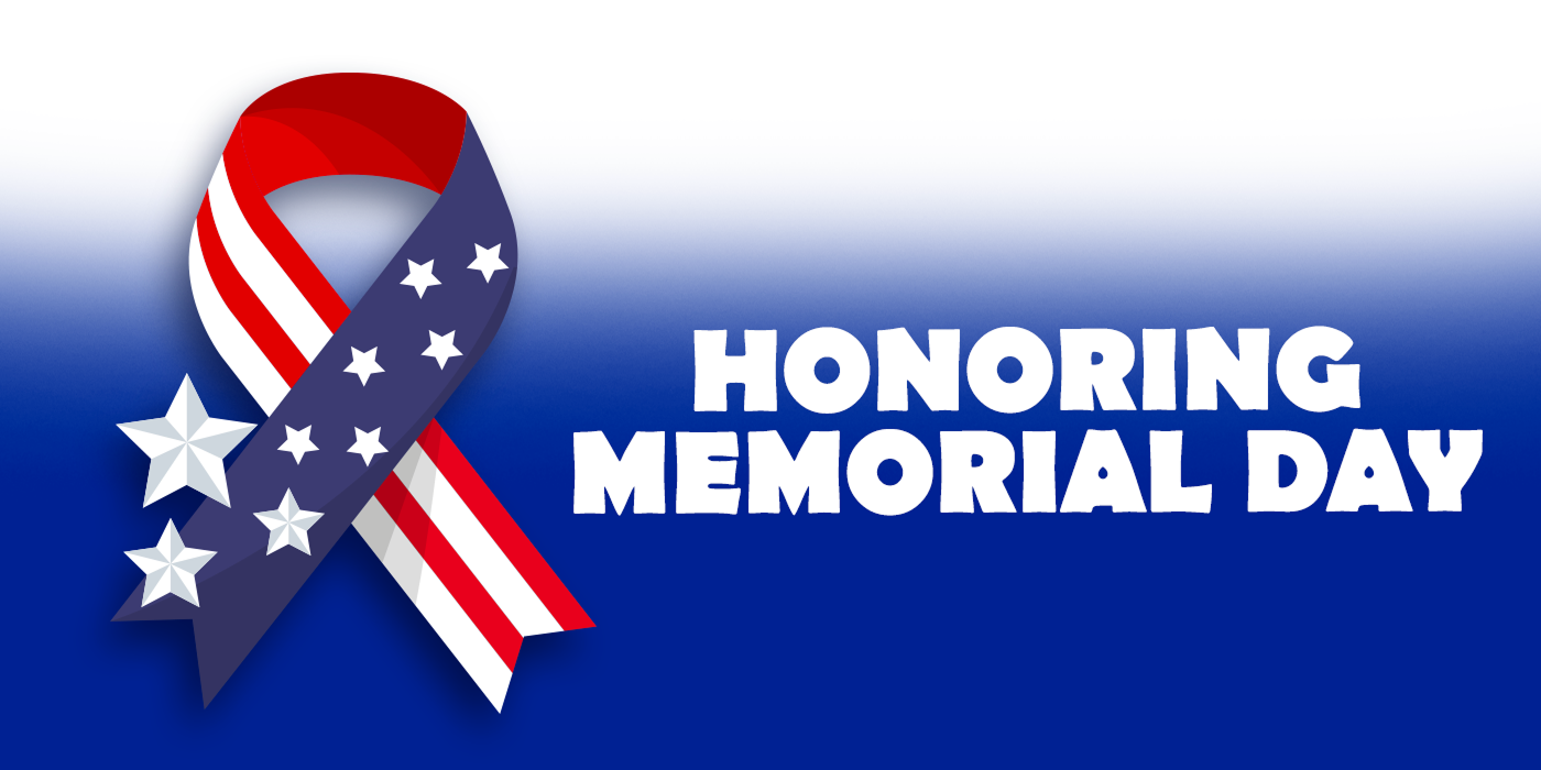 Honoring Memorial Day graphic with patriotic ribbon and gratitude message
