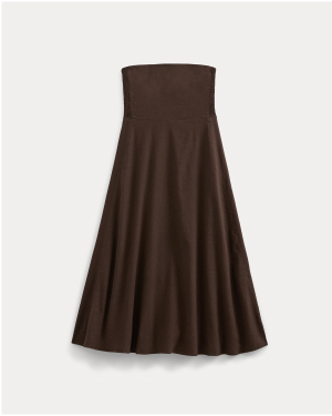 Image | Strapless Dress in Stretch Linen | Dark Brown
