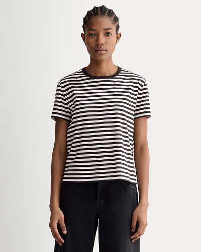 Image | The Box-Cut Tee in Essential Cotton | Black / Bone