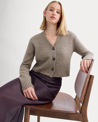 Image | High V Cropped Cardigan in Alpaca | Taupe Melange