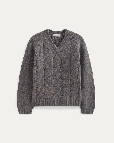 Image | Cloud Cable V-Neck Sweater | Blue Multi Twist