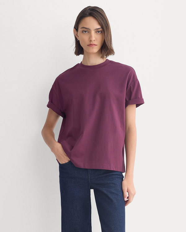 Image | Model in Forever Jersey Oversized Tee | Deep Plum