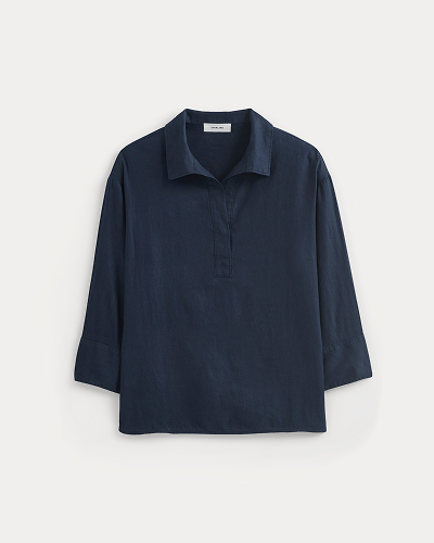 Image | Popover Shirt in Linen | Navy