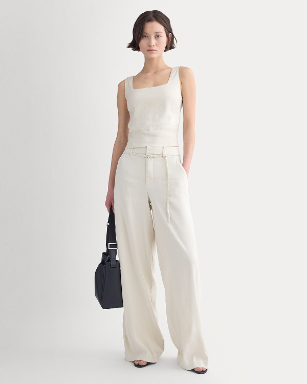 Image | Wide-Leg Belted Pant in Stretch Linen | Birch
