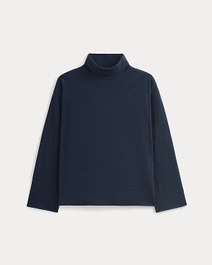 Image | Slouchy Turtleneck In Essential Cotton | Deep Navy