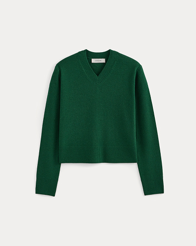 Image | Cashmere Cropped High-V Sweater | Eden Green