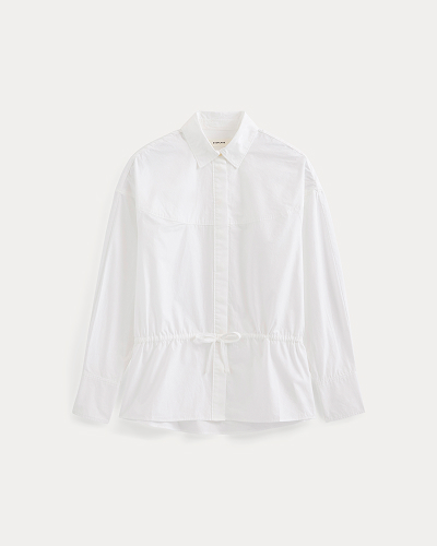 Image | Oversized Cinched Shirt in Ultrasoft Cotton | White