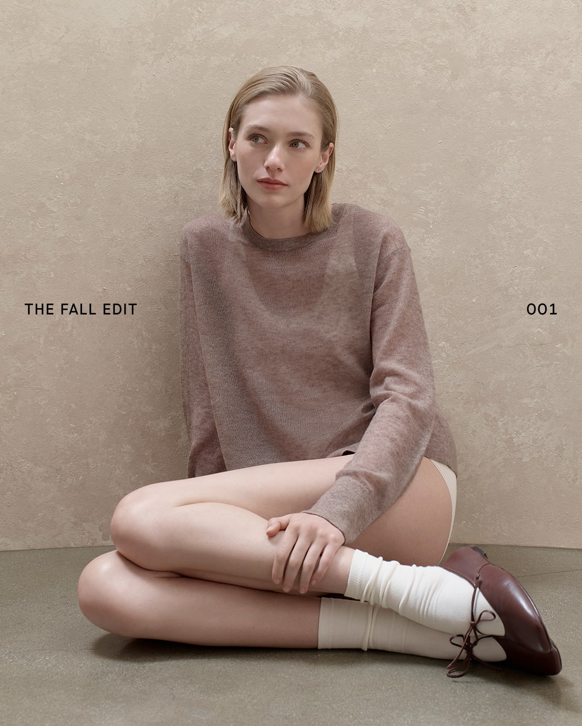 Image | The Fall Edit 001 | Model in The Air Alpaca™ Relaxed Crew Top, The Light Ribbed Cami in Ultrasoft Merino and Leather Keyhole Flat 