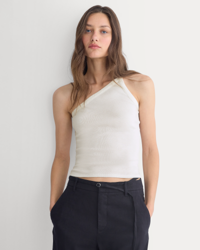 Image | Model in RetroSoft Cotton One-Shoulder Tank | Bone