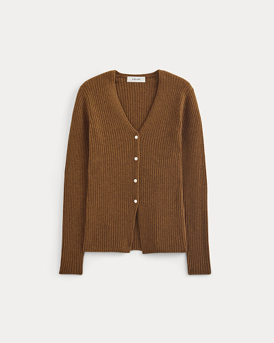 Image | Cashmere Ribbed V-Neck Cardigan | Heathered Toffee