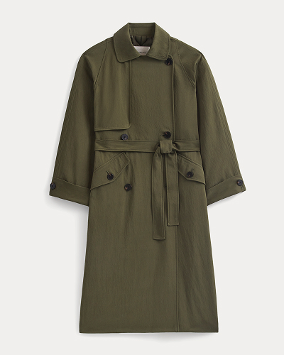 Image | Drapey Twill Trench | Olive Night