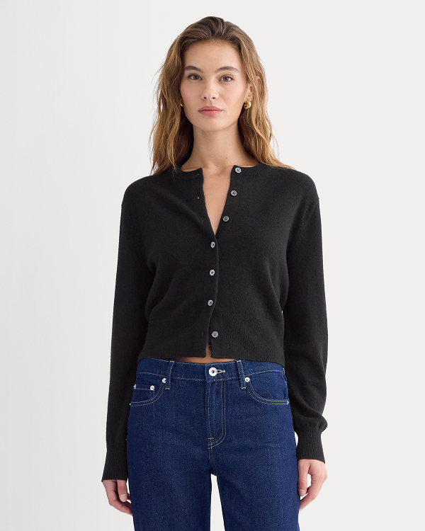Image | Model in Cashmere Cropped Cardigan | Black