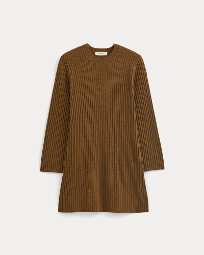 Image | Cashmere Long-Sleeve Mini Dress | Heathered Toffee