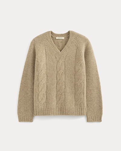 Image | Cloud Cable V-Neck Sweater | Heathered Oatmeal