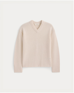 Image | V-Neck Sweater in Extrafine Luxe Merino | Bone