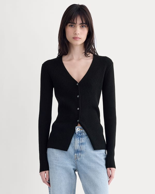 Image | Cashmere Ribbed V-Neck Cardigan | Black