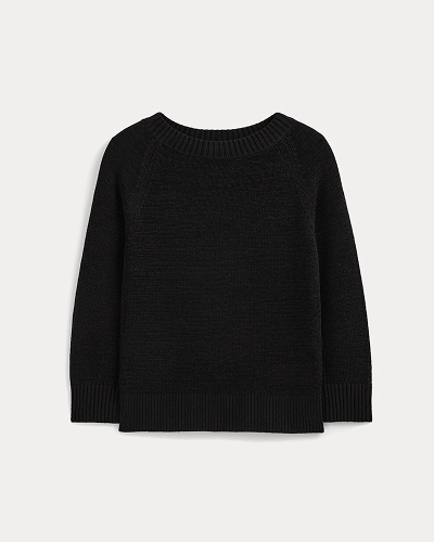 Image | Wide-Neck Crew Sweater in Tape Yarn | Black