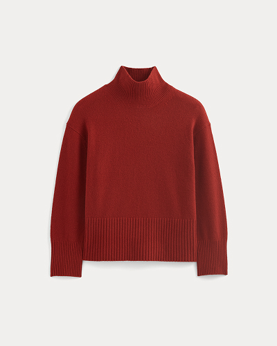 Image | The Boxy Turtleneck in Cashmere | Berry Red