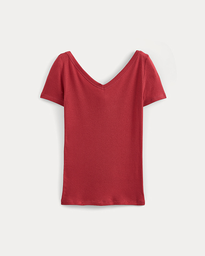 Image | Tissue Short-Sleeve V-Neck Top | Vintage Red