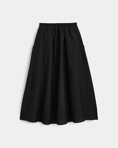 Image | Pull-On Maxi Skirt in Cotton Silk | Black