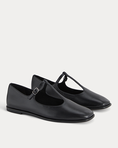 Image | The Leather T-Strap Flat | Black