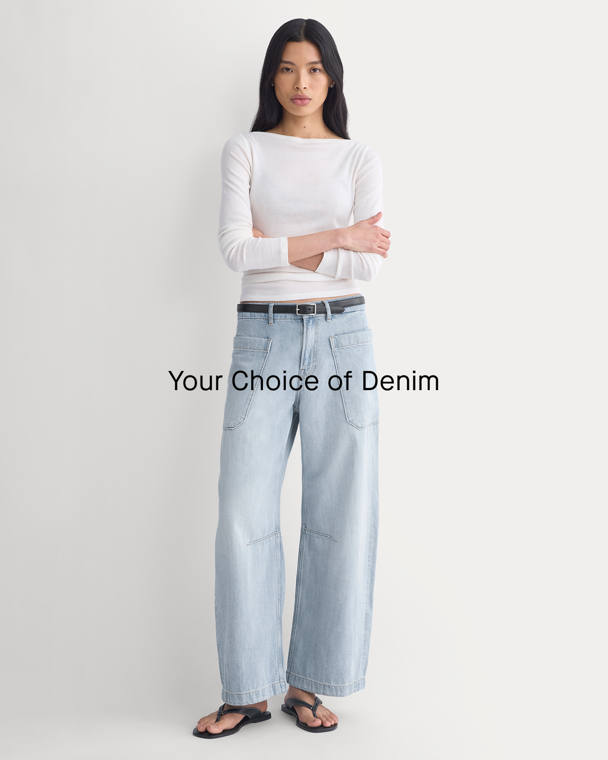 Image | Your Choice of Denim | Model in The Gardener Pull-On Jean | Light Vintage Indigo