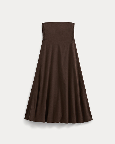 Image | Strapless Dress in Stretch Linen | Dark Brown