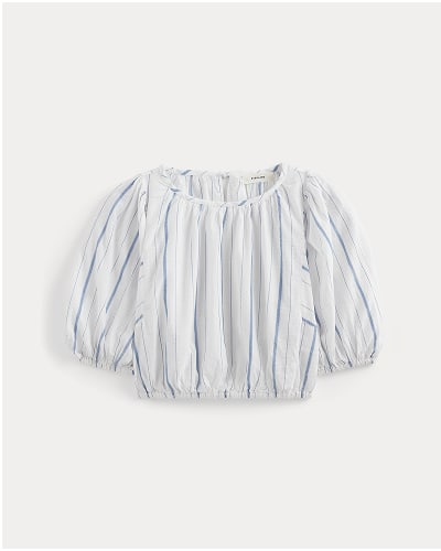 [Image]The Gauze Puff-Sleeve Top | Bone/ Dutch Blue