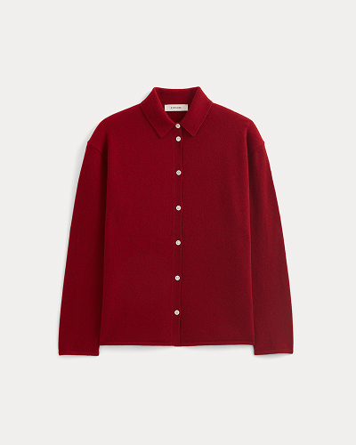 Image | Cashmere Button-Up Shirt | Berry Red