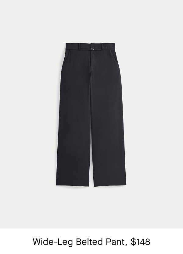 Image | Wide-Leg Belted Pant in Stretch Linen | Black | now $148