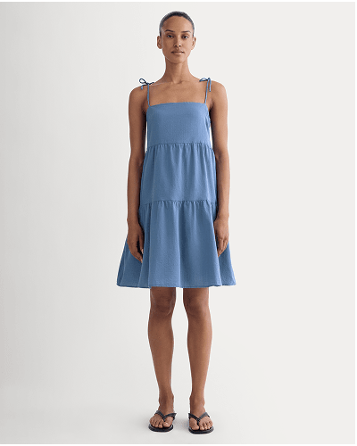Image | The Gauze Mini Tiered Dress | Soft Cobalt
