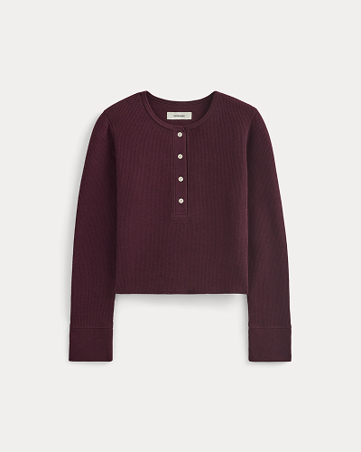 Image | Boxy Henley in Cozy Waffle | Heathered Port Royale
