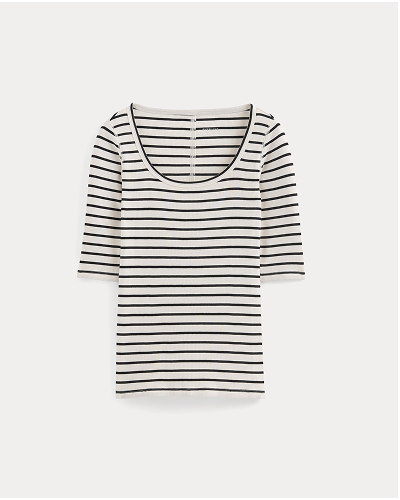 Image | The Luxe Rib Scoop-Neck Tee | Bone / Black
