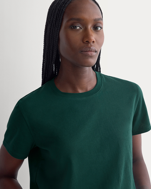 Image | Model wearing The Box-Cut Tee in Essential Cotton | Ponderosa Pine 