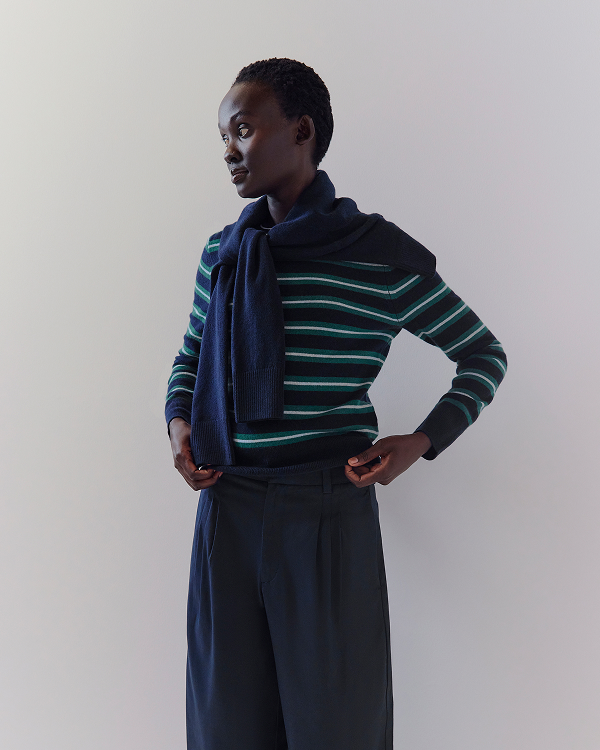 Image | Cashmere Slim Crew Sweater | Hunter Green/Open Air Blue
