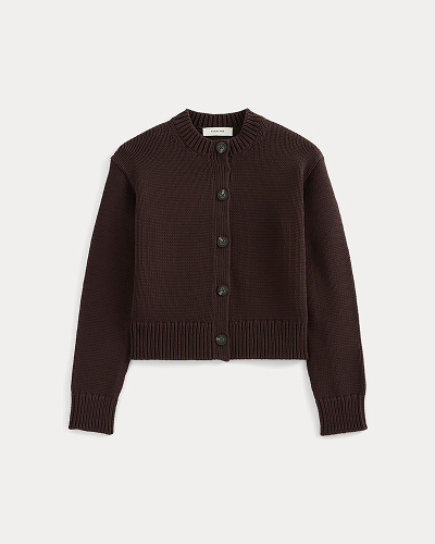 Image | Open-Knit Cardigan Crew in Elevated Cotton | Coffee Bean