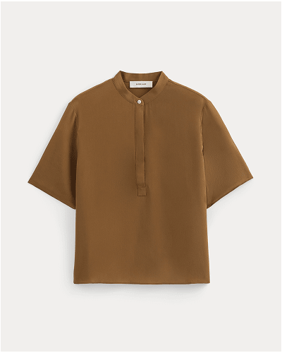 Image | The Popover Top in Washable Silk | Toffee