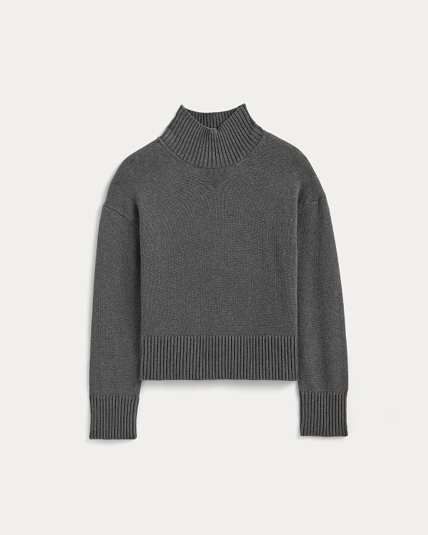 Image | The Boxy Turtleneck in Everyday Cotton | Heathered Charcoal 