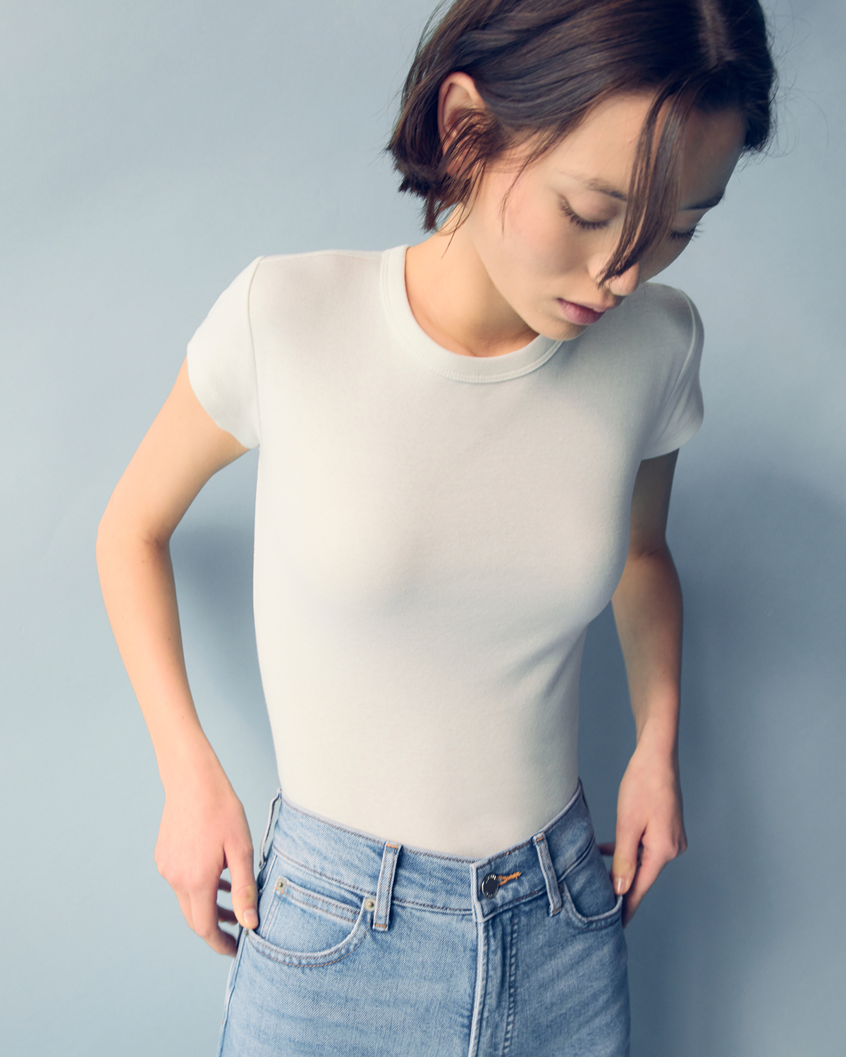 Image | Model in RetroSoft Cotton Crew | Bone