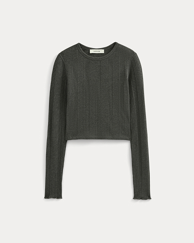 Image | Lounge Rib Cropped Shirt | Heathered Soot