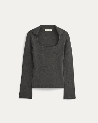 Image | Knit Scoop-Neck Top | Heathered Soot