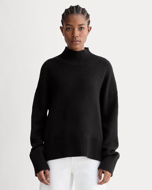 Image | Model in The Boxy Turtleneck in Cotton | Black