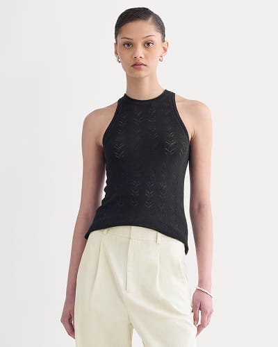 Image | The Pointelle Racerback Tank in Ultrafine Merino | Black