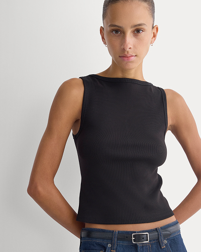 Image | Model in Effortless Rib Boatneck Tank | Black