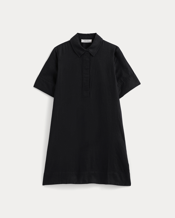 Image | Mini Popover Shirtdress in Linen | Black
