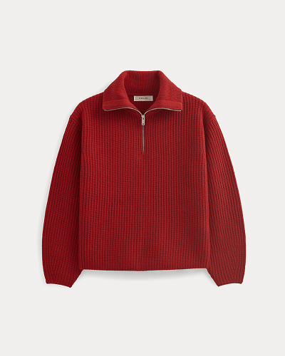 Image | The Half-Zip Sweater in Luxe Merino | Berry Red